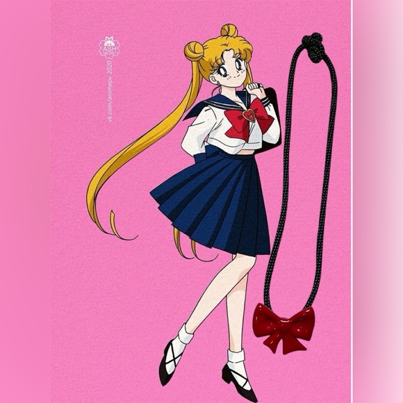 Y2K Vintage flying colors signed ceramic red bow black cord necklace - Picture 10 of 17